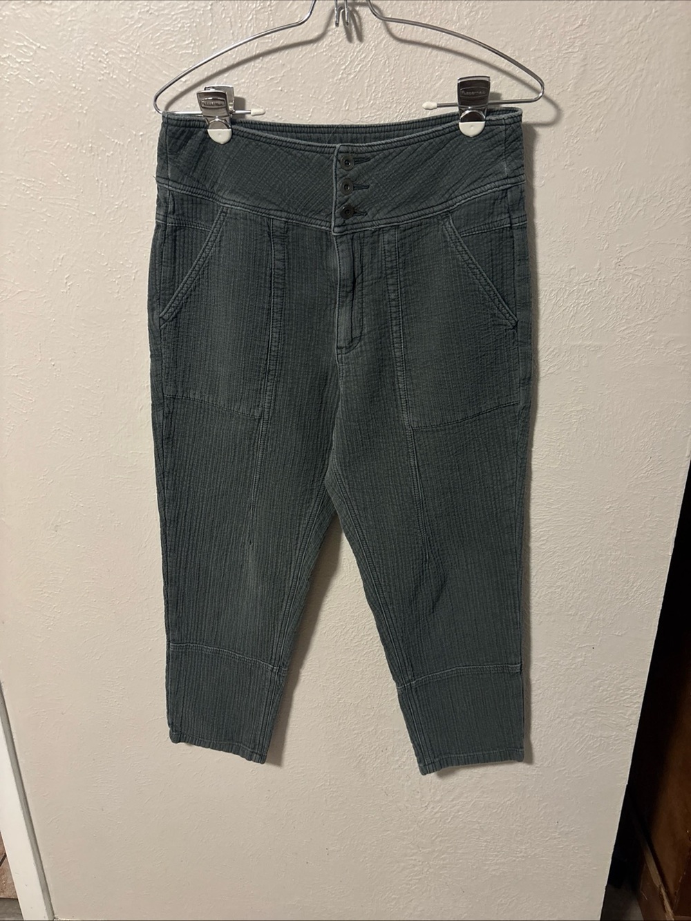Anthropologie Olive Green Textured High-Rise Crop Pants Size 6